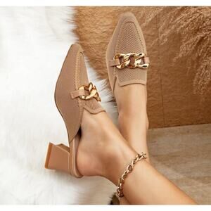 NewBella Mousse Fit Commute Pointed Toe Flat Mules Women Size 8 Beige Apricot